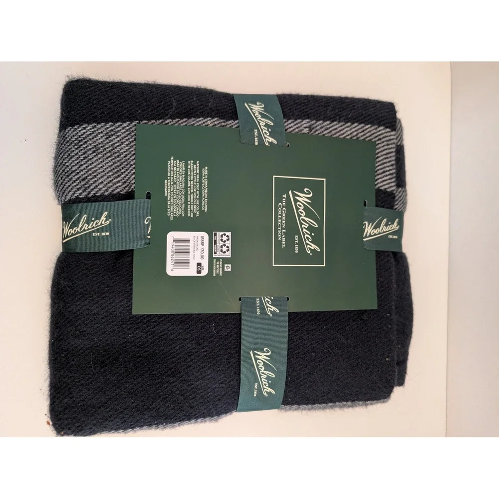 Woolrich Reversible Blanket‎ Wrap Black Grey Plaid Poncho OS NWT
